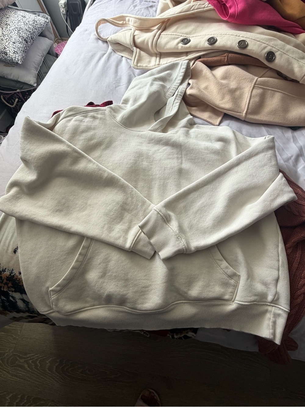 Classic Cream Hoodie - Neutral Pullover Sweatshirt